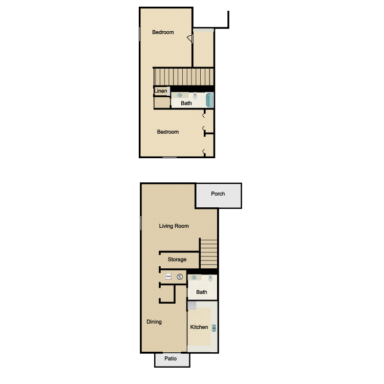 Floor plan image of 2 Bed 1.5 Bath Townhome