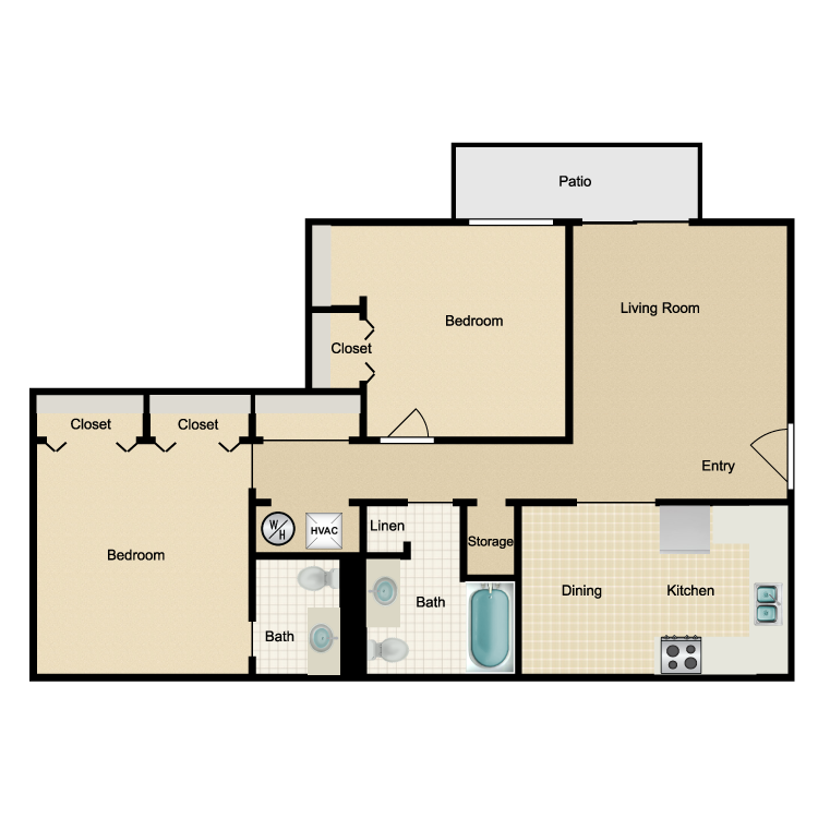 Floor plan image of 2 Bed 1.5 Bath