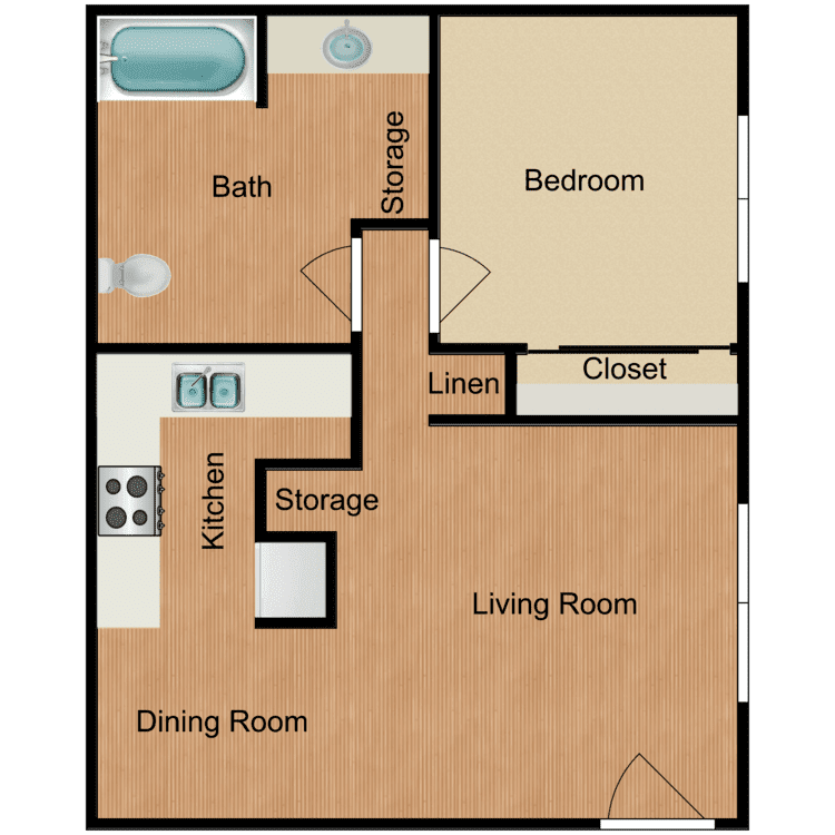 One Bedroom ADA, a 1 bedroom 1 bathroom floor plan.