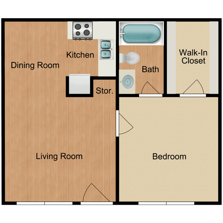 One Bedroom, a 1 bedroom 1 bathroom floor plan.