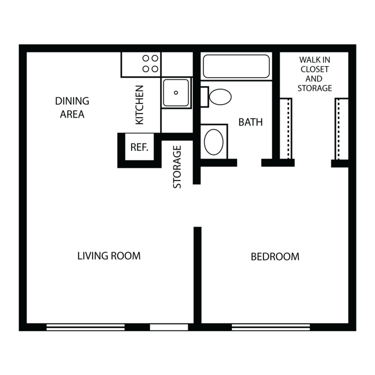 One Bedroom, a 1 bedroom 1 bathroom floor plan.