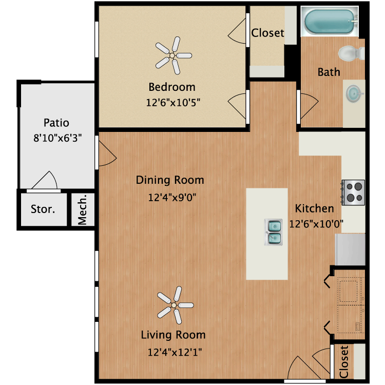 Floor plan image of Unit A 1 Bed 1 Bath