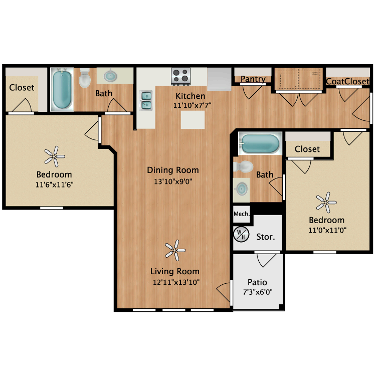 Floor plan image of Unit B 2 Bed 2 Bath