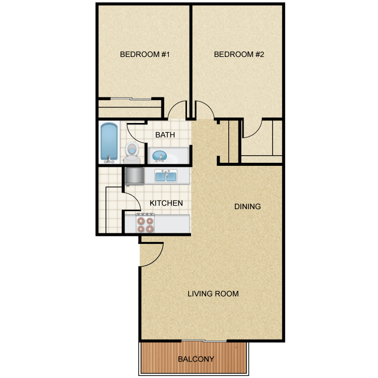 Floor plan image of 2 Bed 1 Bath