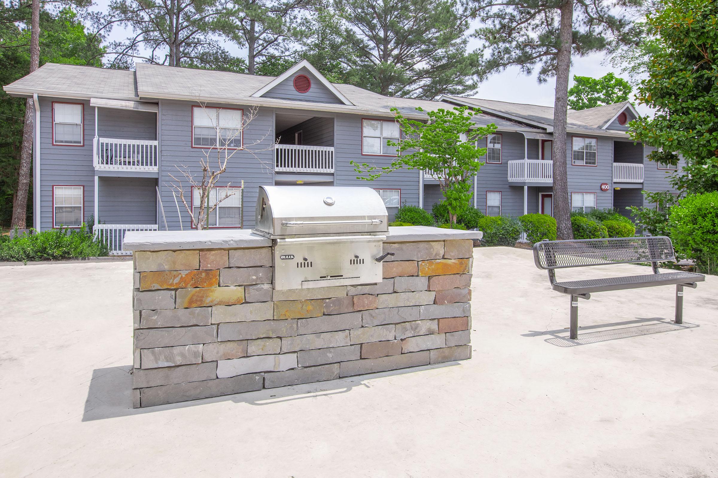 a bench in front of a house