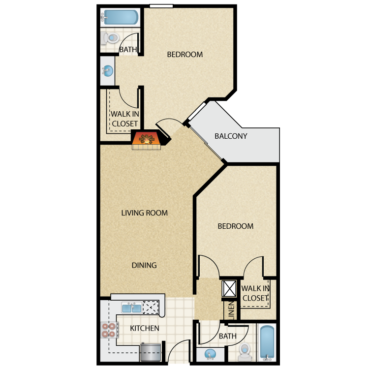 Floor plan image of Plan A 2 Bed 2 Bath