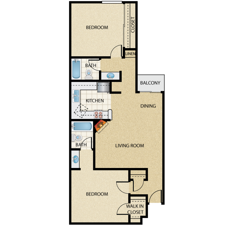 Floor plan image of Plan B 2 Bed 2 Bath