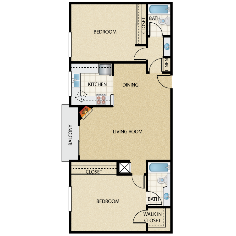 Floor plan image of Plan C 2 Bed 2 Bath