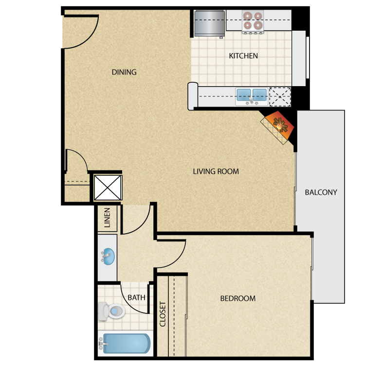 Floor plan image of Plan D 1 Bed 1 Bath