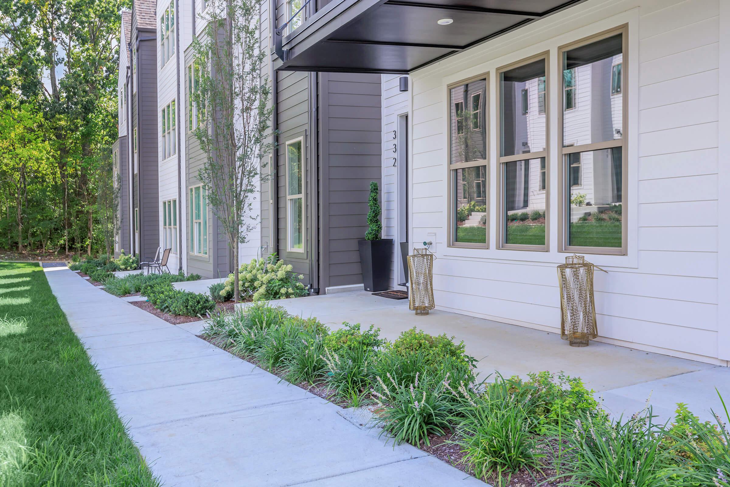 A look at the front door area of the townhomes offered at East End Village