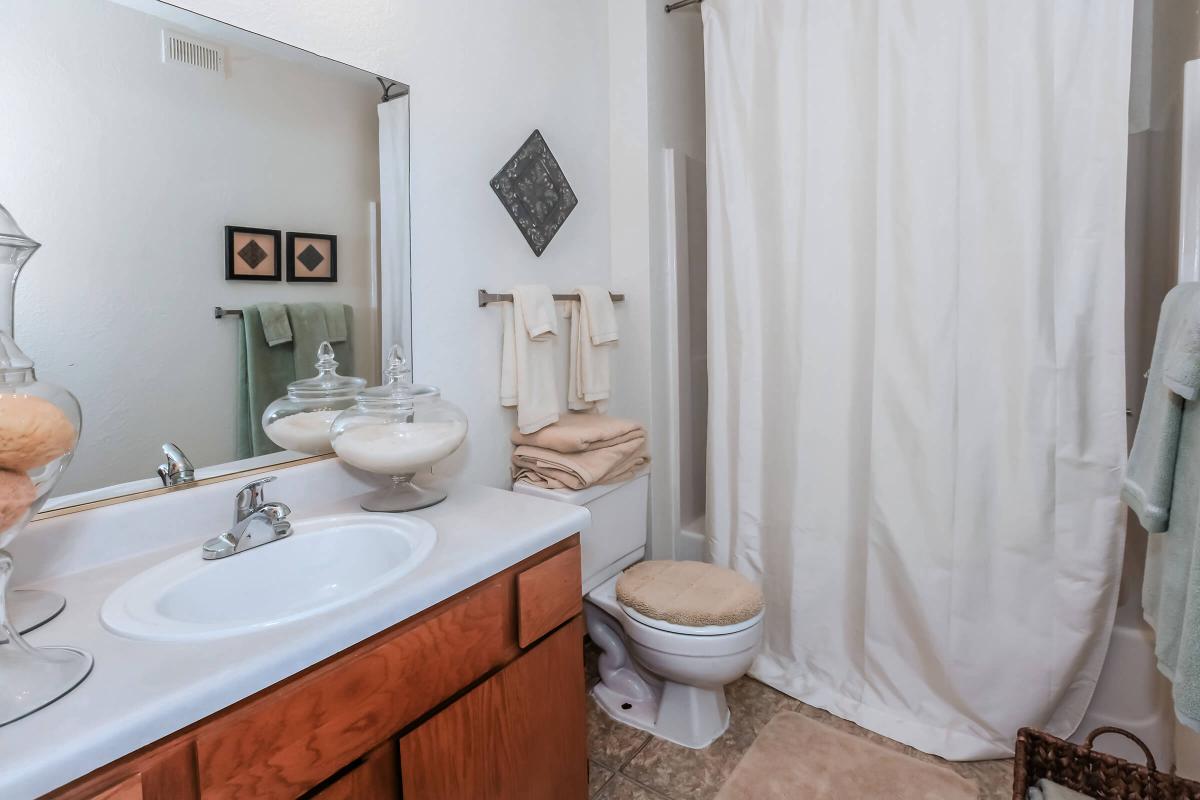 a shower curtain next to a sink