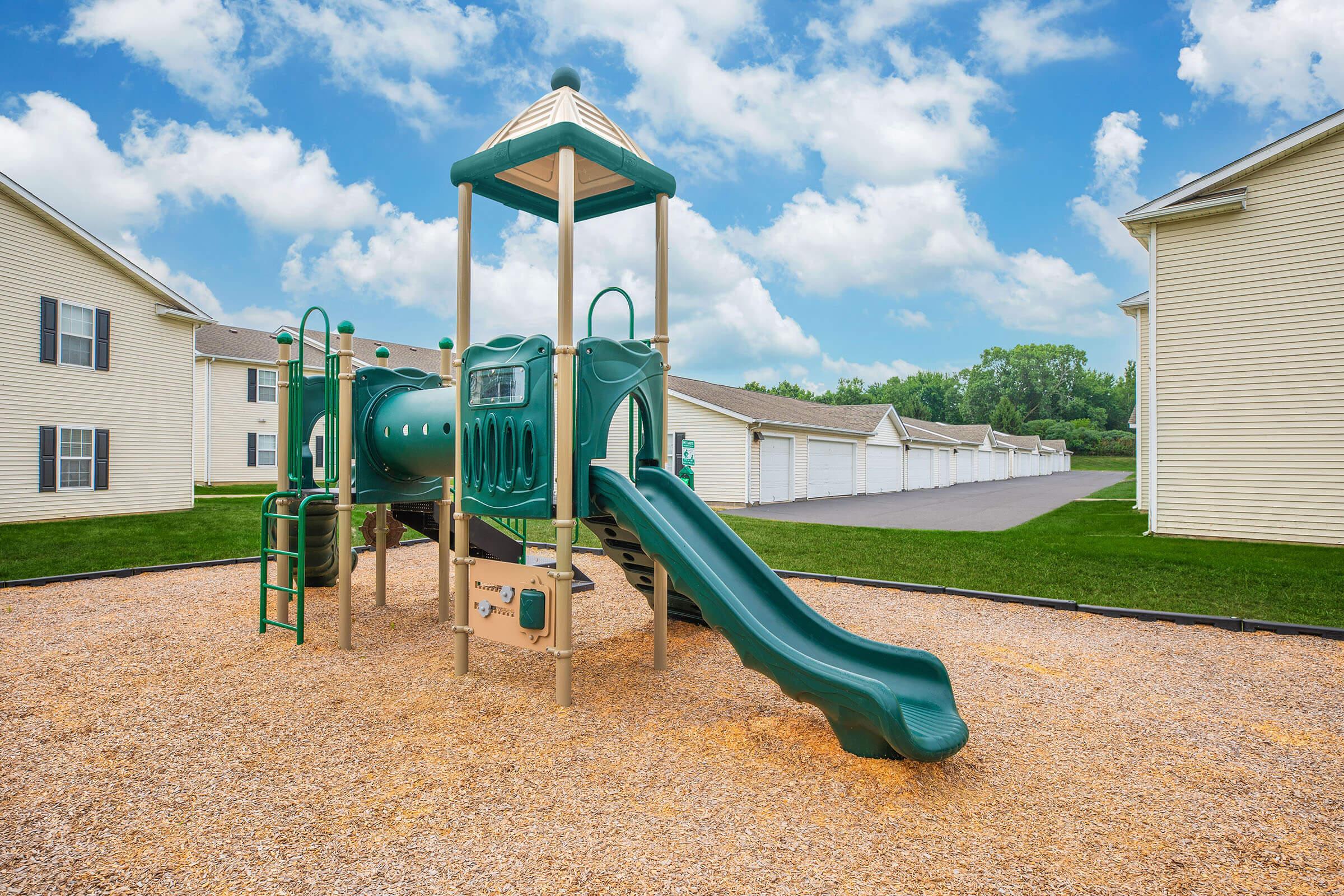 a playground in front of a building