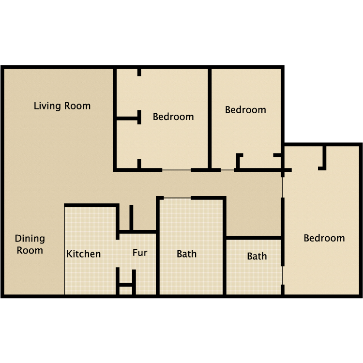 Floor plan image of 3 Bed 1.5 Bath