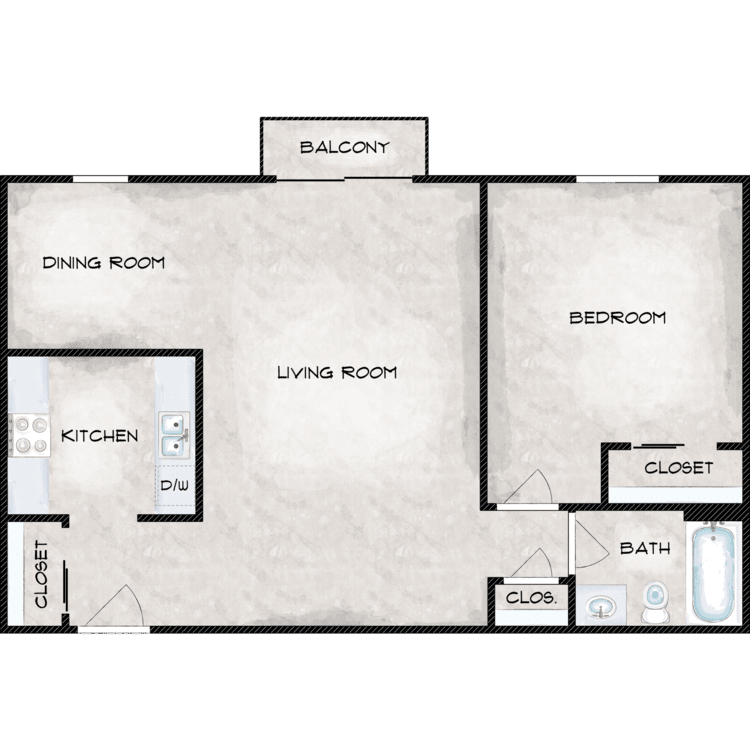 1 Bed 1 Bath floor plan image