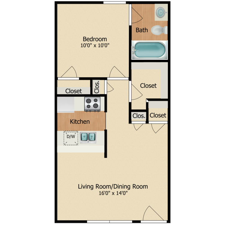 1 Bedroom 1 Bath floor plan image