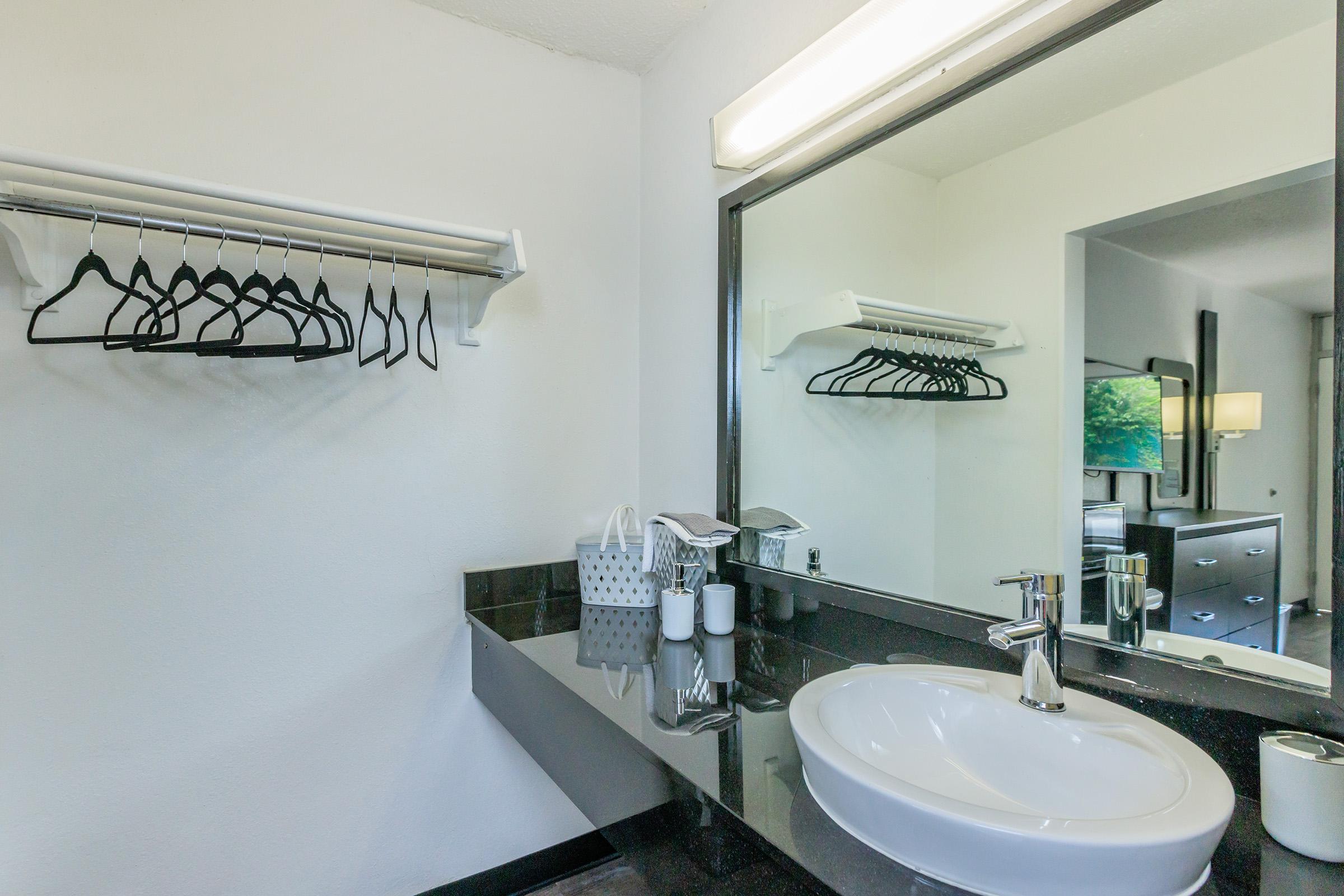 a double sink and large mirror