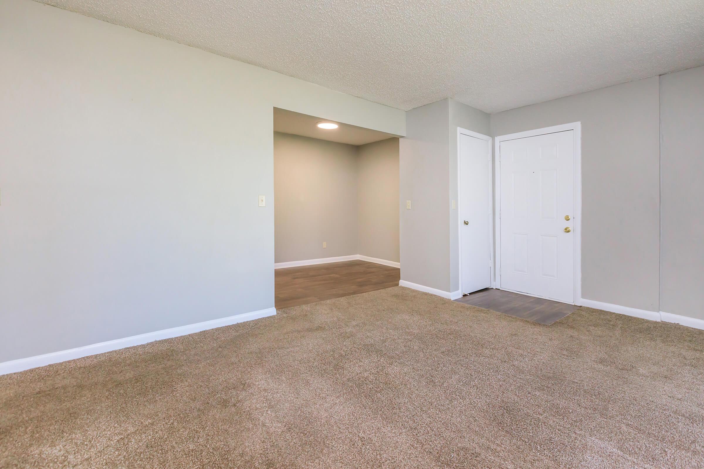 Carpeted living area in one bedroom apartment