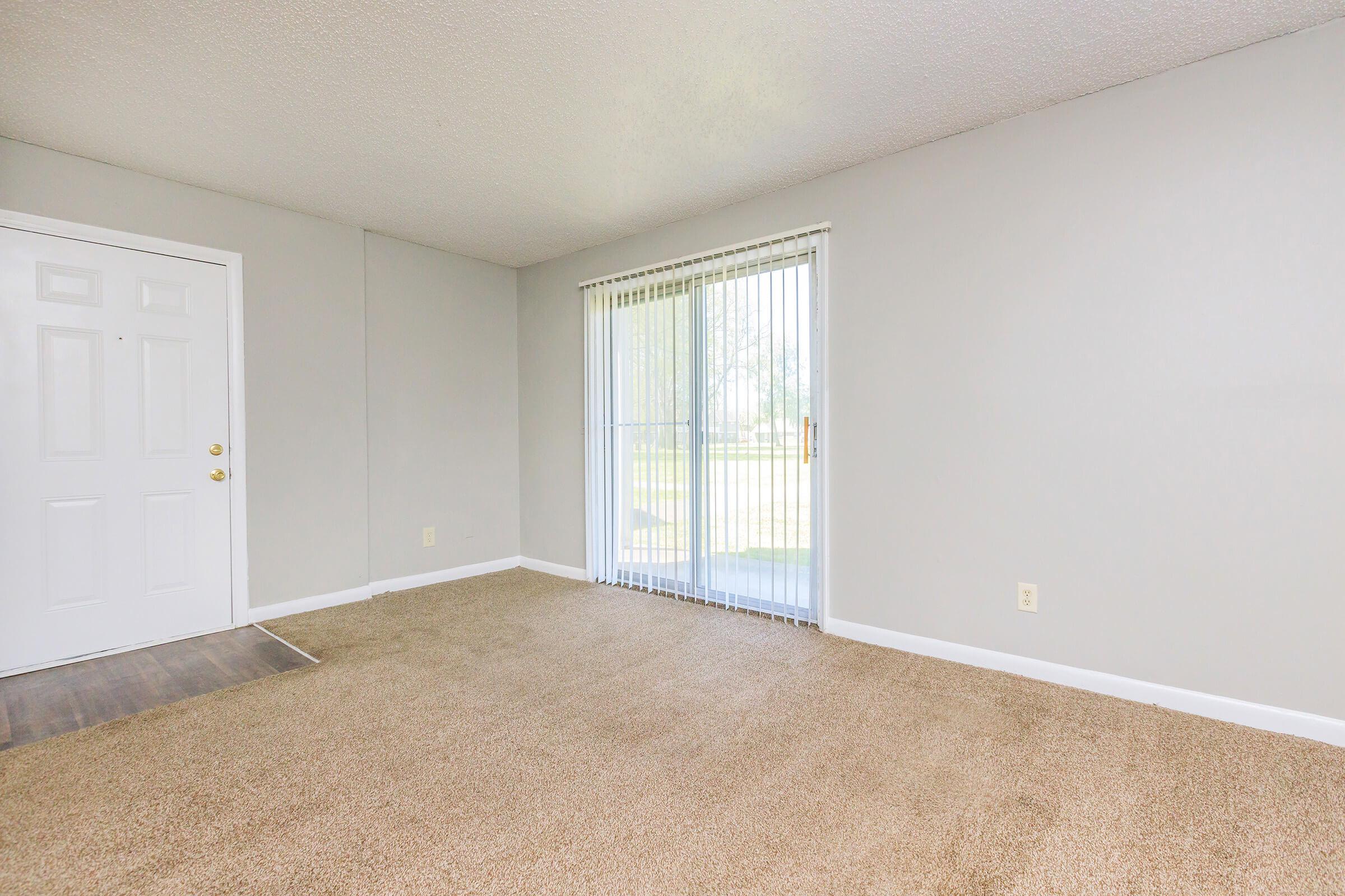 Carpeted living area in one bedroom apartment