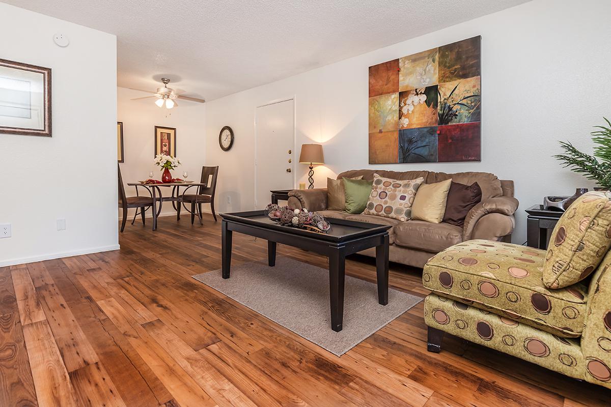 a living room filled with furniture and a wood floor