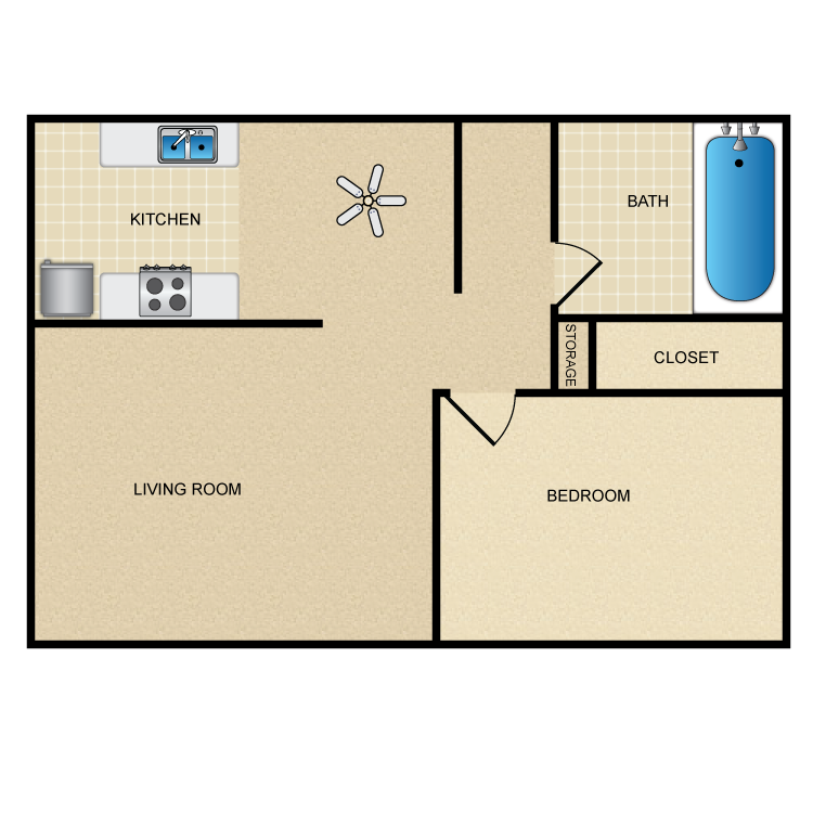 Floor plan image of 1 Bed 1 Bath