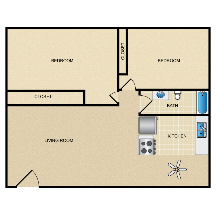 Floor plan image of 2 Bed 1 Bath