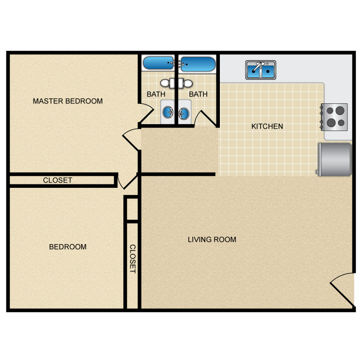 Floor plan image of 2 Bed 2 Bath