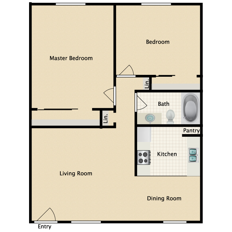 Floor plan image of 2 Bed 1 Bath