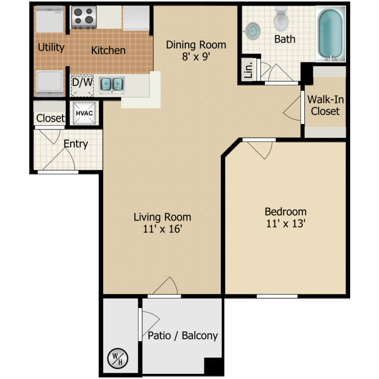 Floor plan image of 1 Bed 1 Bath