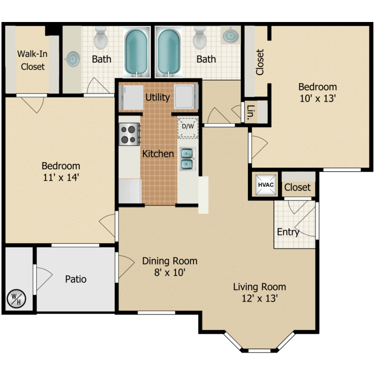 Floor plan image of 2 Bed 2 Bath