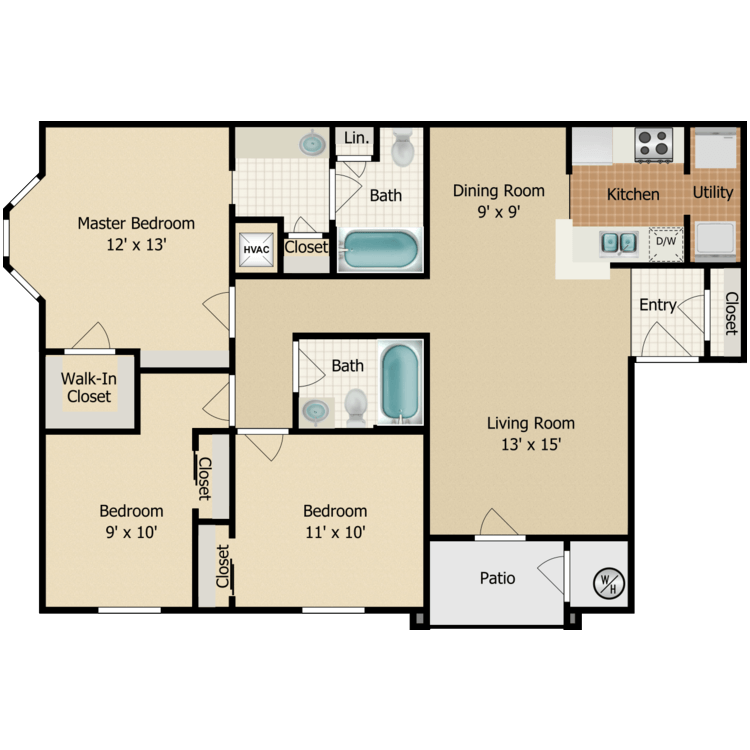 Floor plan image of 3 Bed 2 Bath