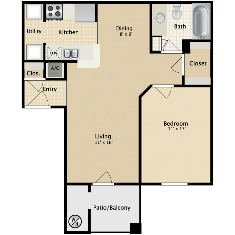 Floor plan image of 1 Bed 1 Bath
