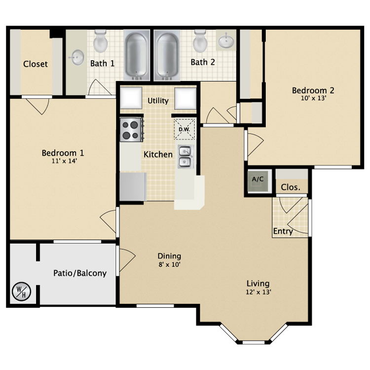 Floor plan image of 2 Bed 2 Bath