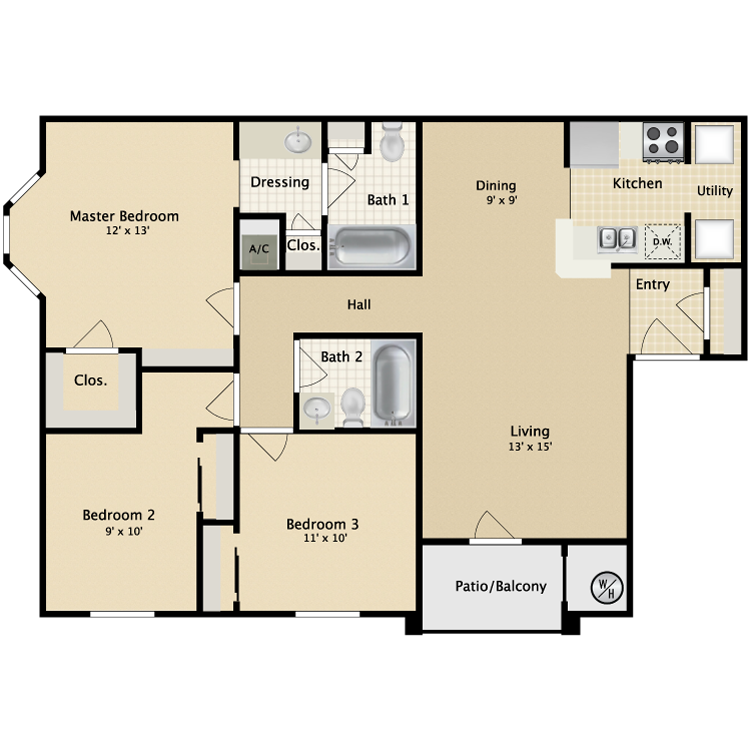 Floor plan image of 3 Bed 2 Bath