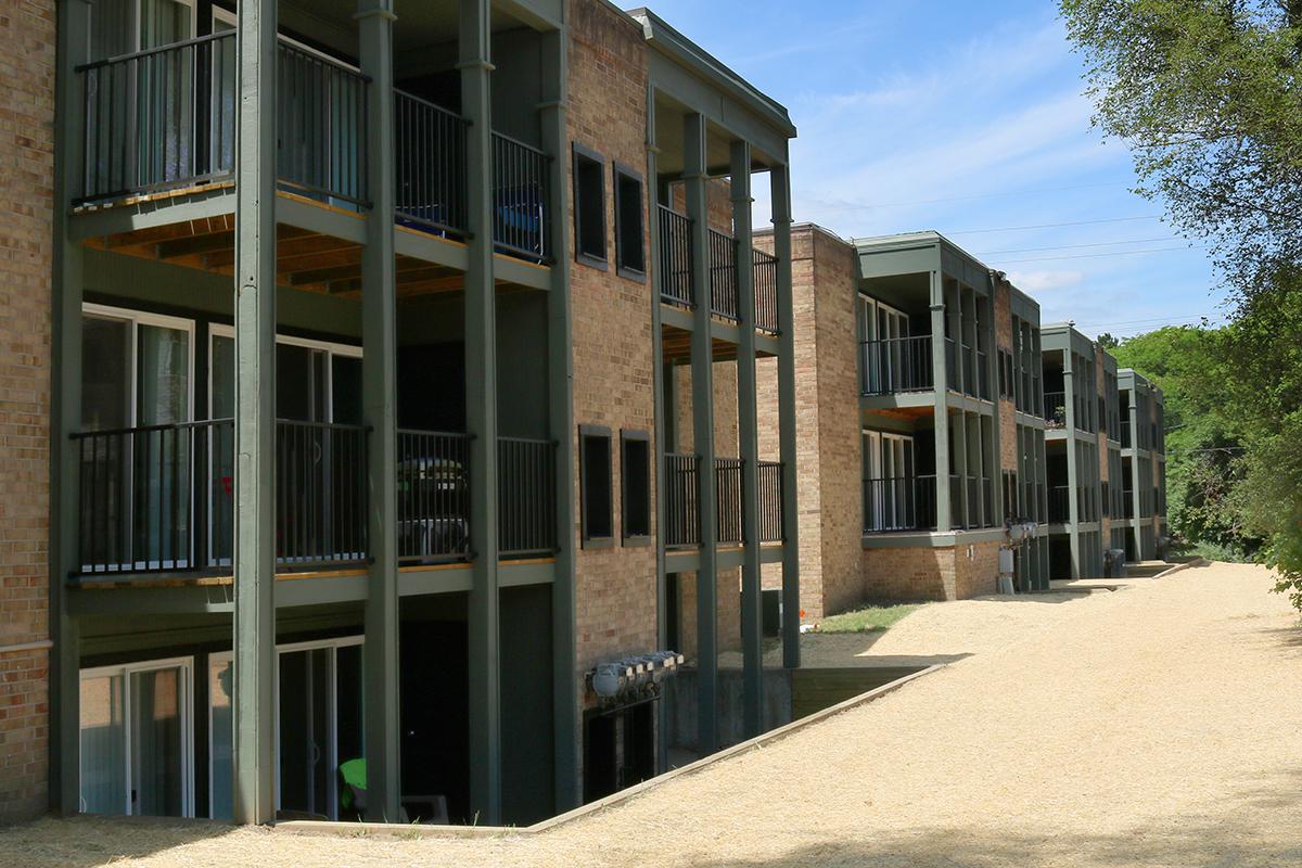 a close up of a brick building