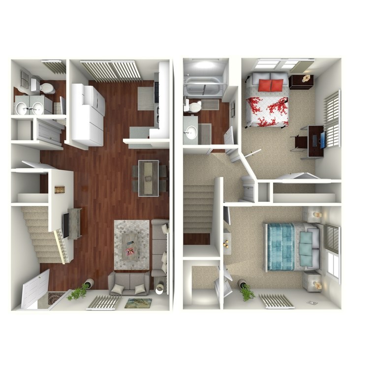 Plan C, a 2 bedroom 1.5 bathroom floor plan.