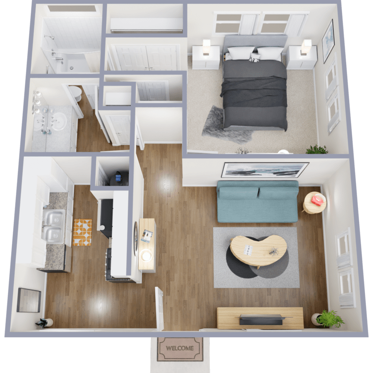 Plan B, a 1 bedroom 1 bathroom floor plan.