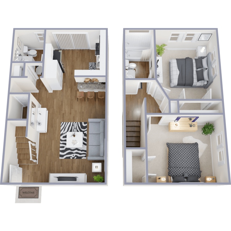 Plan C, a 2 bedroom 1.5 bathroom floor plan.
