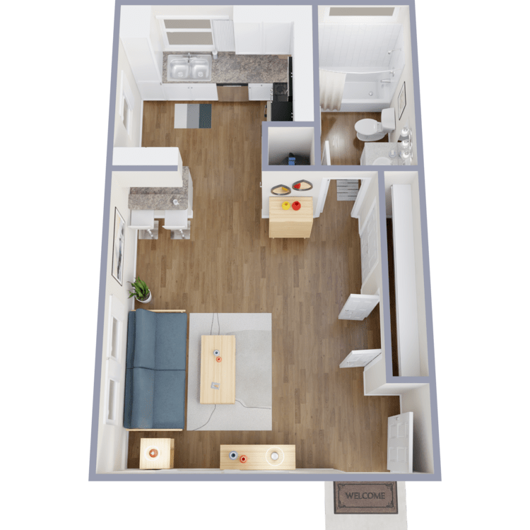 Plan A, a studio 1 bathroom floor plan.