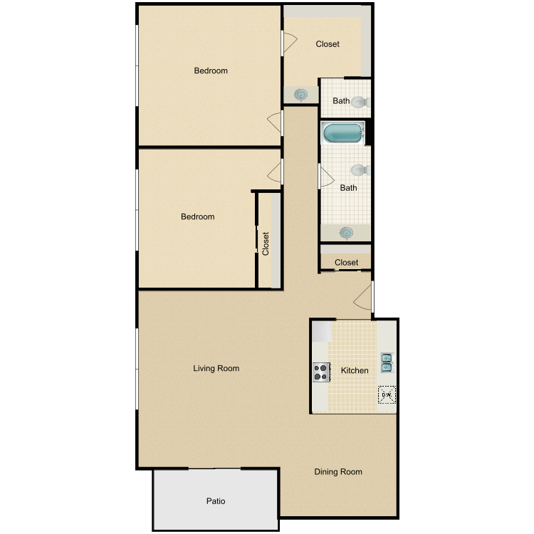 Floor plan image of 2 Bed 1.5 Bath