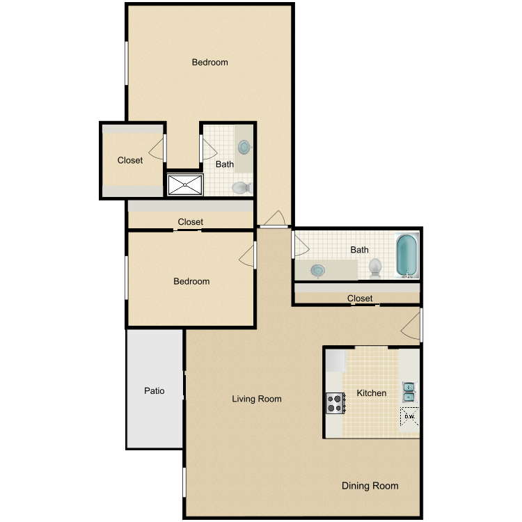 Floor plan image of 2 Bed 2 Bath