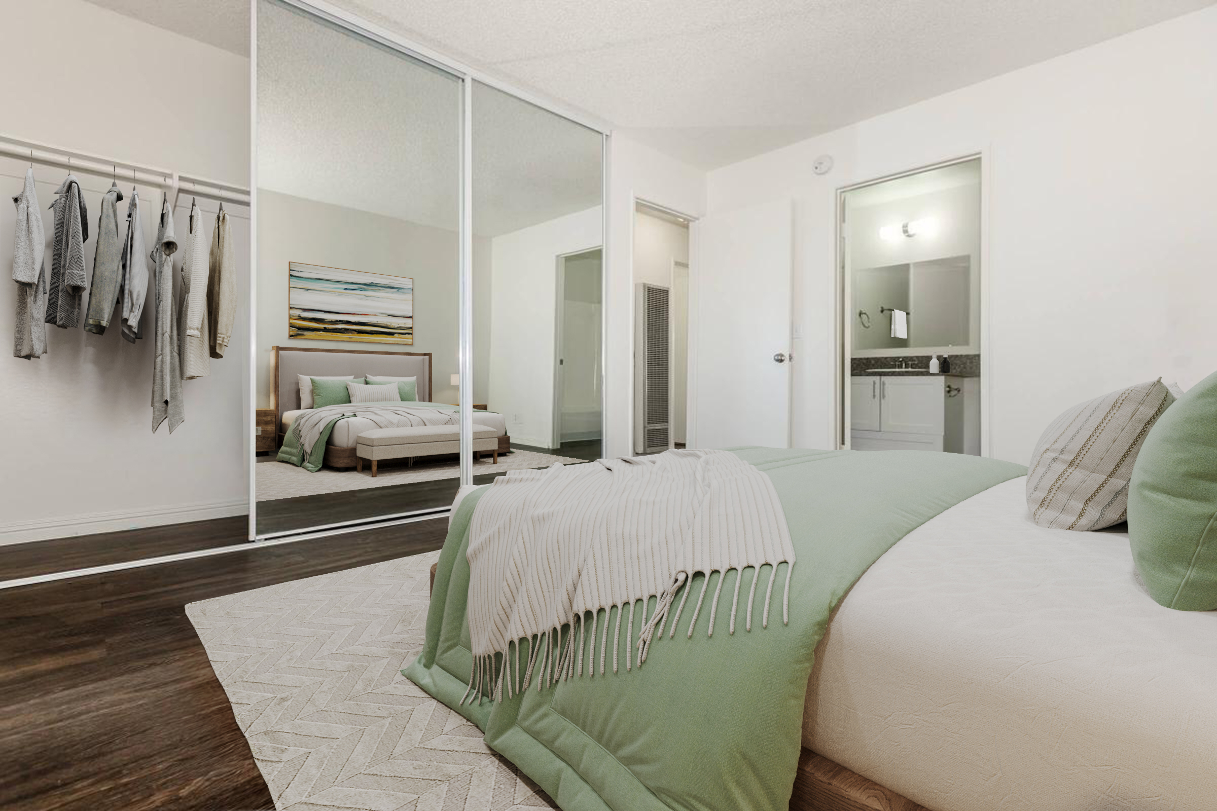 * Photos have been virtually staged for illustrative purposes. The furnishings, décor, and certain visual elements shown may not be present in the actual apartment.