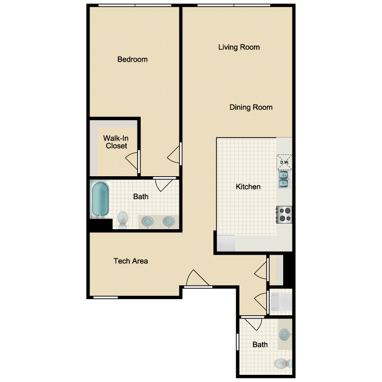 Floor plan image of 1 Bed 1.5 Bath B