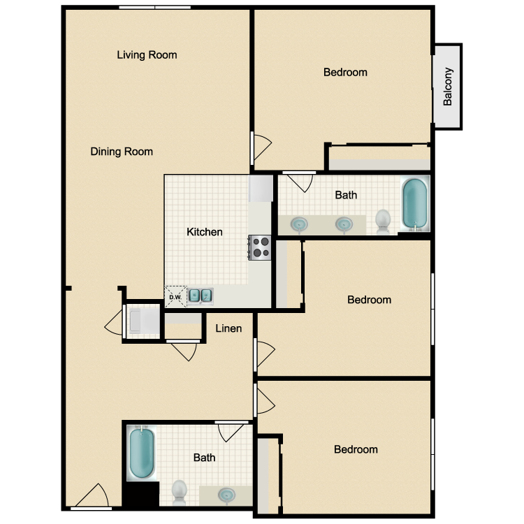 Floor plan image of 3 Bed 2 Bath A