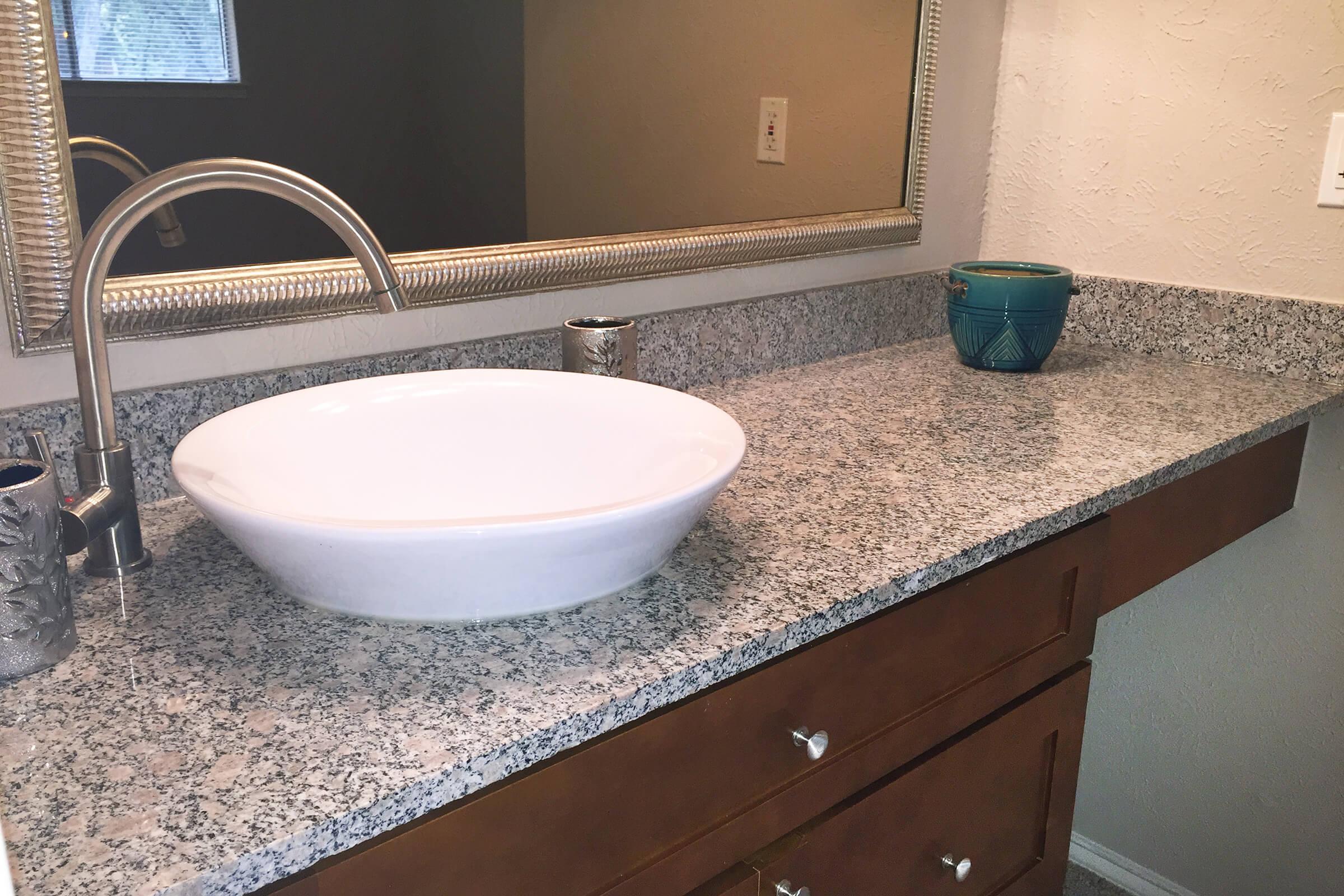 a close up of a bowl sink on a counter