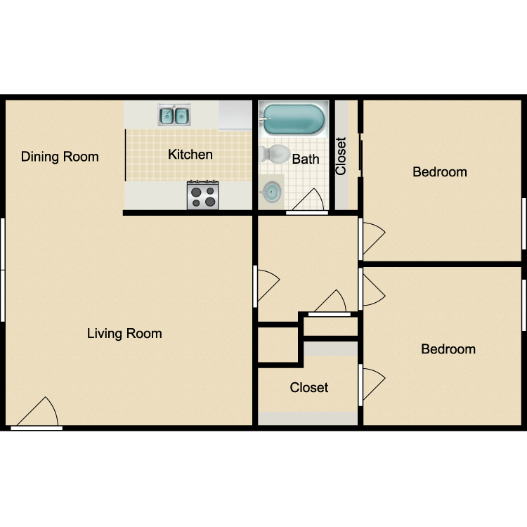 Floor plan image of Two Bedroom One Bathroom