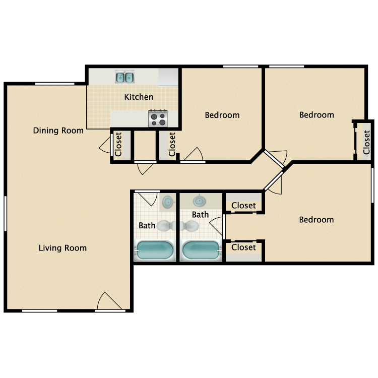Floor plan image of Three Bedroom