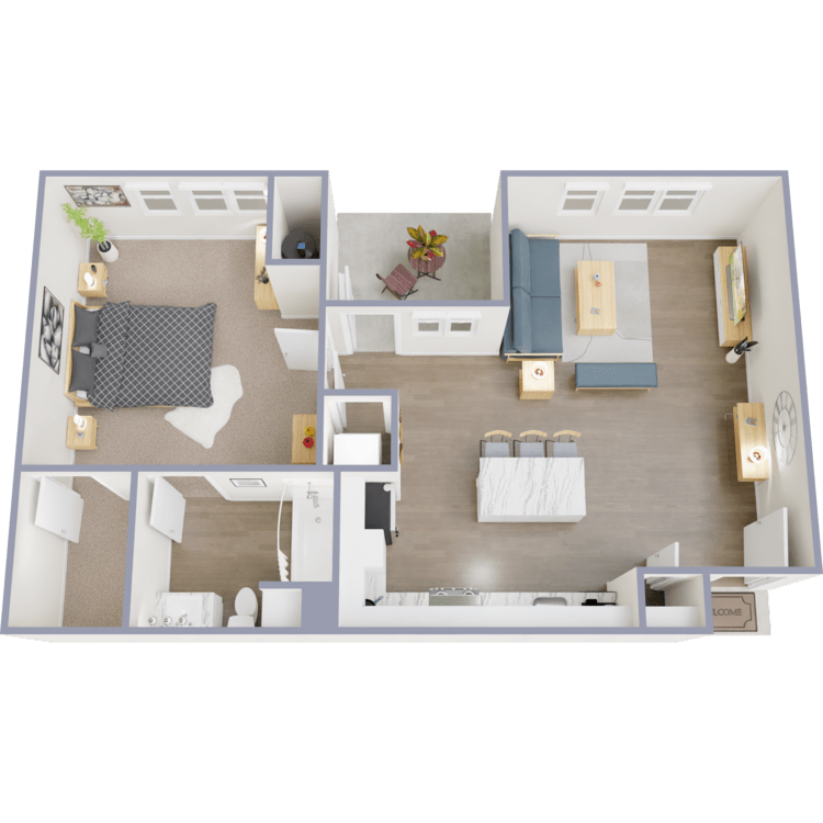 Palm, a 1 bedroom 1 bathroom floor plan.