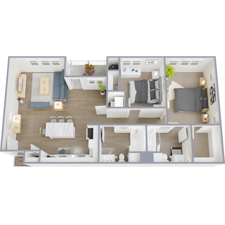 Aloe, a 2 bedroom 2 bathroom floor plan.