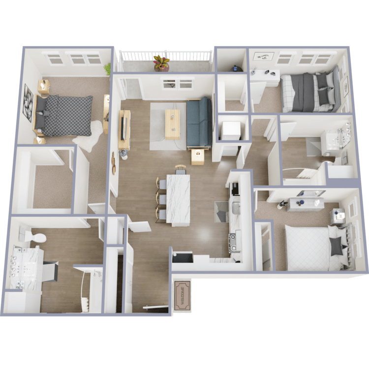 Senna, a 3 bedroom 2 bathroom floor plan.