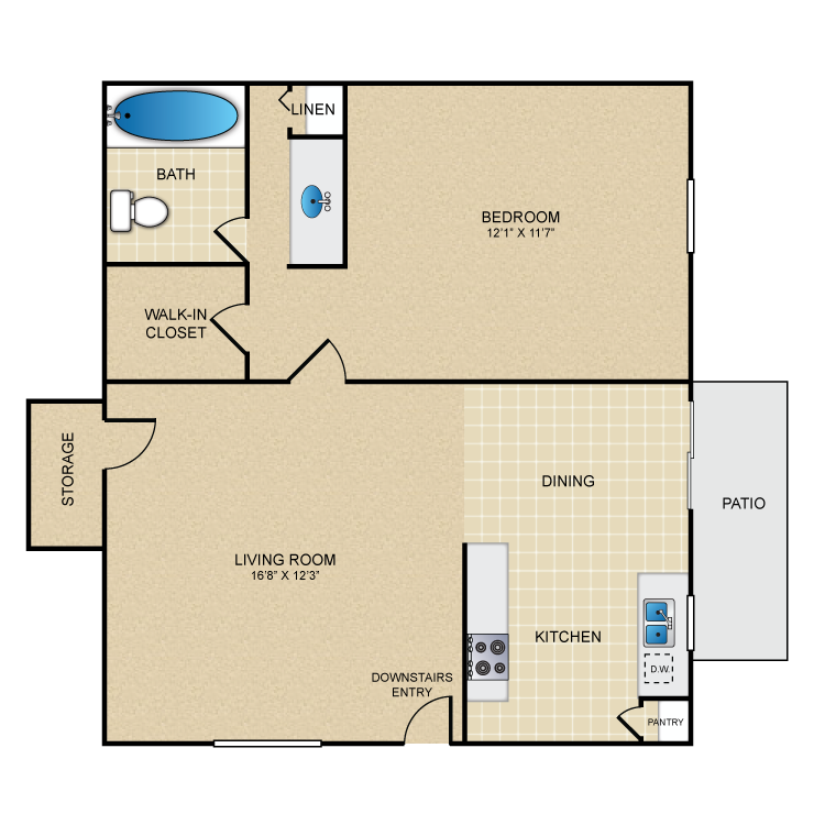 Floor plan image of 1 Bed 1 Bath Down